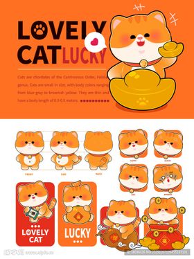 可爱猫咪橘猫主题三视图