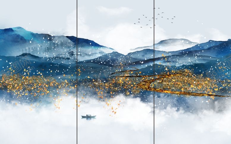编号：82226812061446081611【酷图网】源文件下载-山水背景墙装饰画三联福