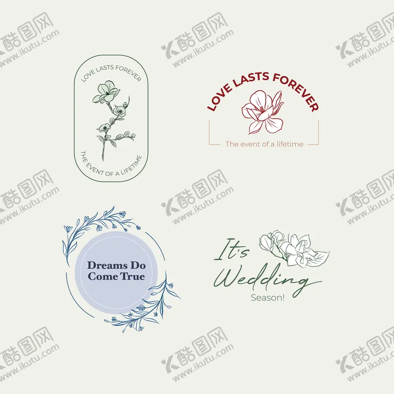 编号：43180509210410426092【酷图网】源文件下载-花卉风格的婚礼标志矢量模板