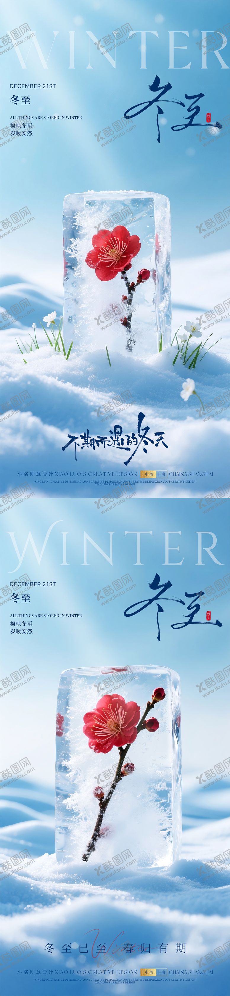 编号：72970711240206415777【酷图网】源文件下载-冬至节气梅花冰封海报