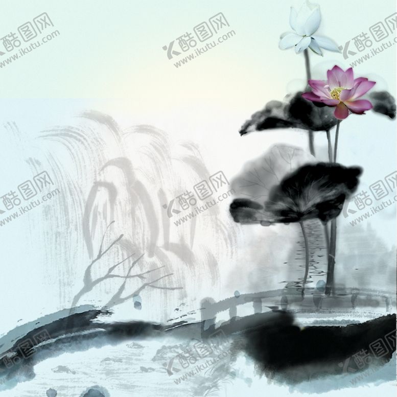 编号：56261510180303574124【酷图网】源文件下载-复古中国风荷花文艺主图背景图