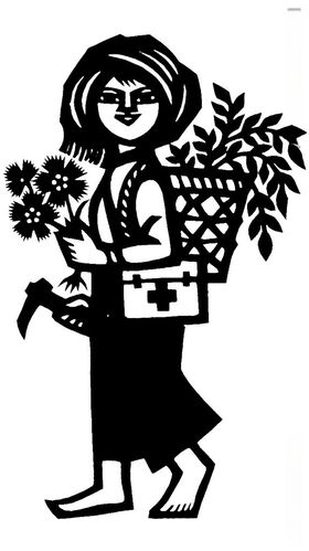 剪纸民俗人物高雅花凤纹
