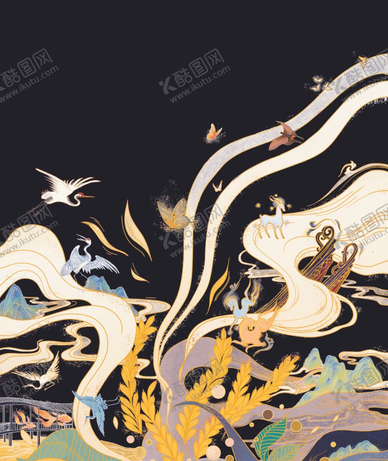 编号：24470505032117298854【酷图网】源文件下载-天马仙鹤天宫图