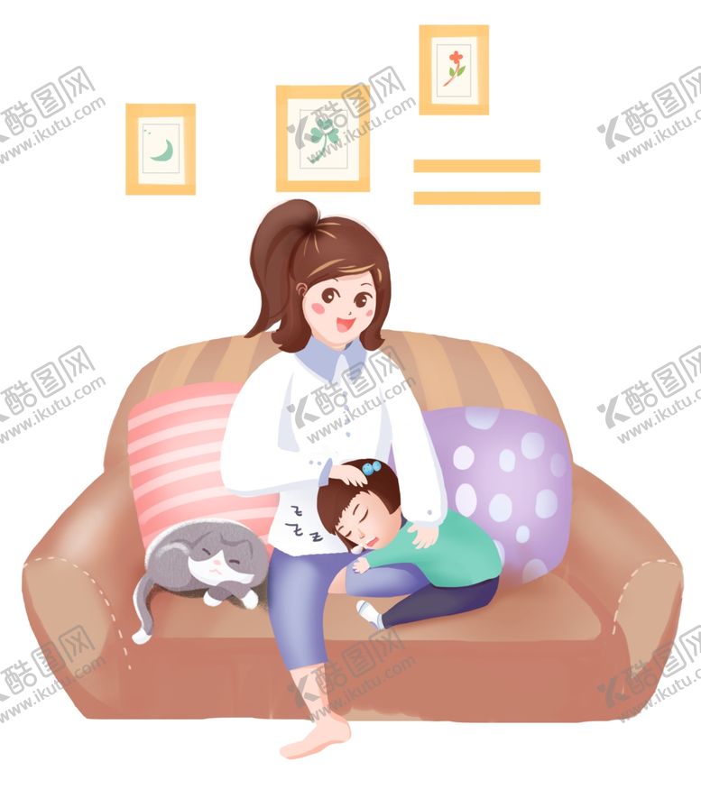 编号：48346409290516565691【酷图网】源文件下载-女孩和猫插画