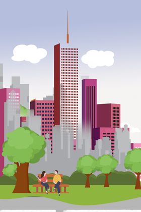 插画风城市建筑绿化风景海报