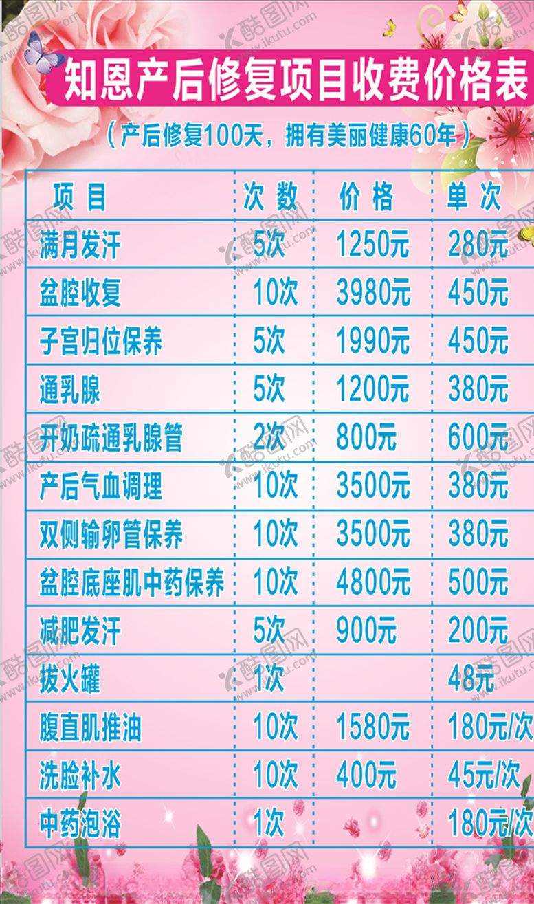 编号：22340207011650463974【酷图网】源文件下载-产后修复价目表