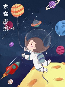 宇航员太空傲游儿童装饰画