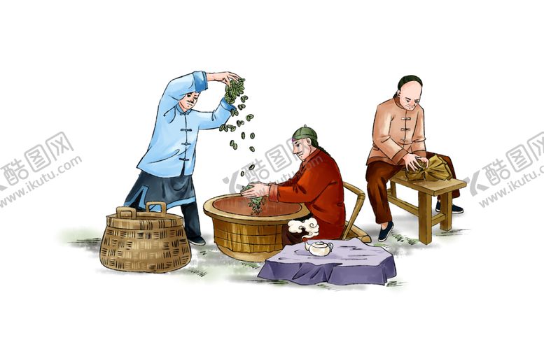编号：59274210241534102245【酷图网】源文件下载-晒茶做茶人物国风古风海报素材