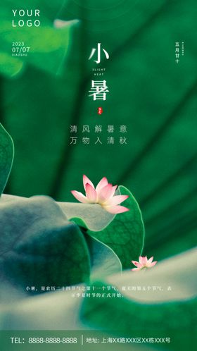 小暑节气海报传统清新荷叶