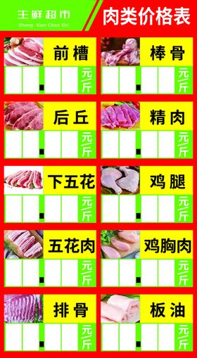 超市肉类价格牌