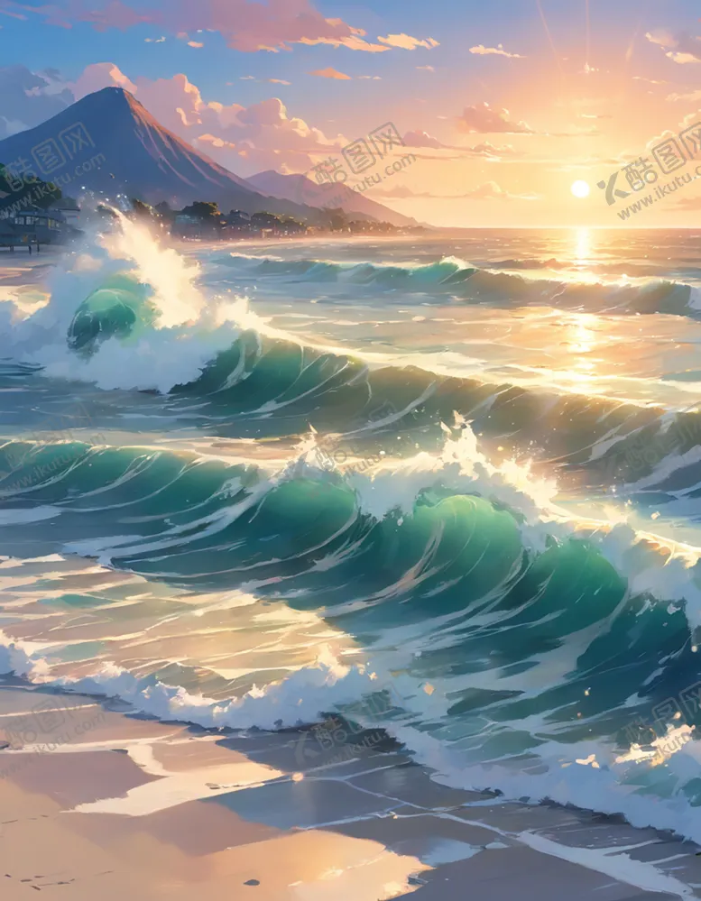 编号：24984012230435519181【酷图网】源文件下载-日出海浪插画