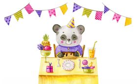水彩绘过生日的熊猫