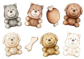 可爱毛绒小狗及骨头玩具