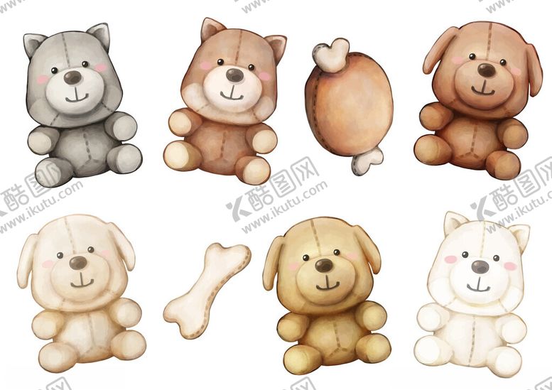 编号：90457211142335079923【酷图网】源文件下载-可爱毛绒小狗及骨头玩具