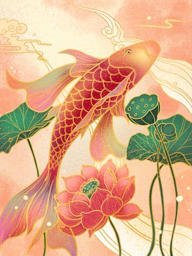 锦鲤戏荷图