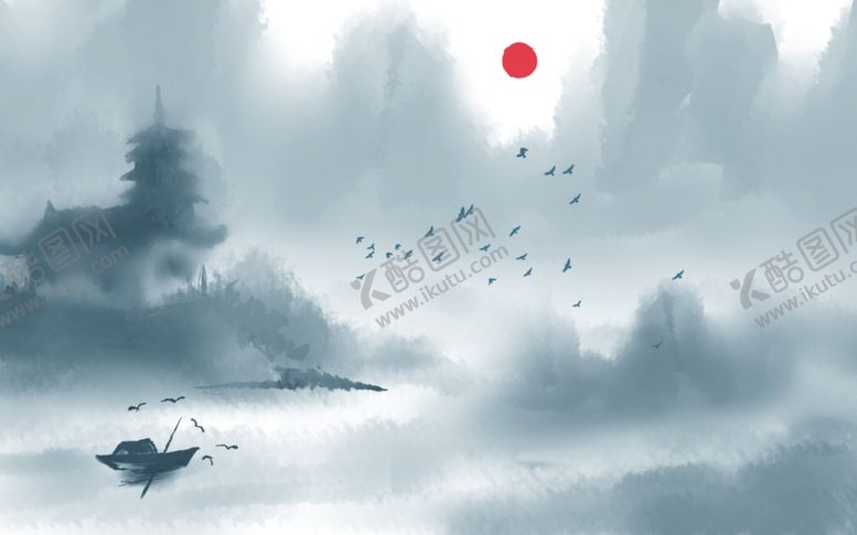 编号：83442106270654307465【酷图网】源文件下载-水墨山水小船背景墙