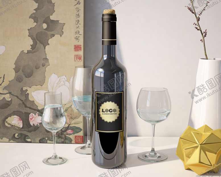 编号：83391310122228472432【酷图网】源文件下载-红酒标签样机贴图