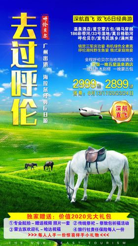 呼伦贝尔旅游海报飞机蓝天草原