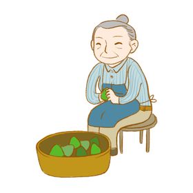 端午节蓝色包粽子奶奶手绘卡通