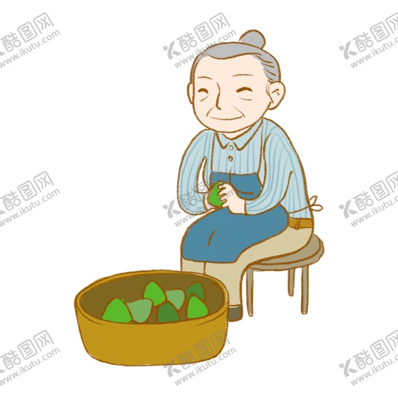 编号：81412706291959418242【酷图网】源文件下载-端午节蓝色包粽子奶奶手绘卡通