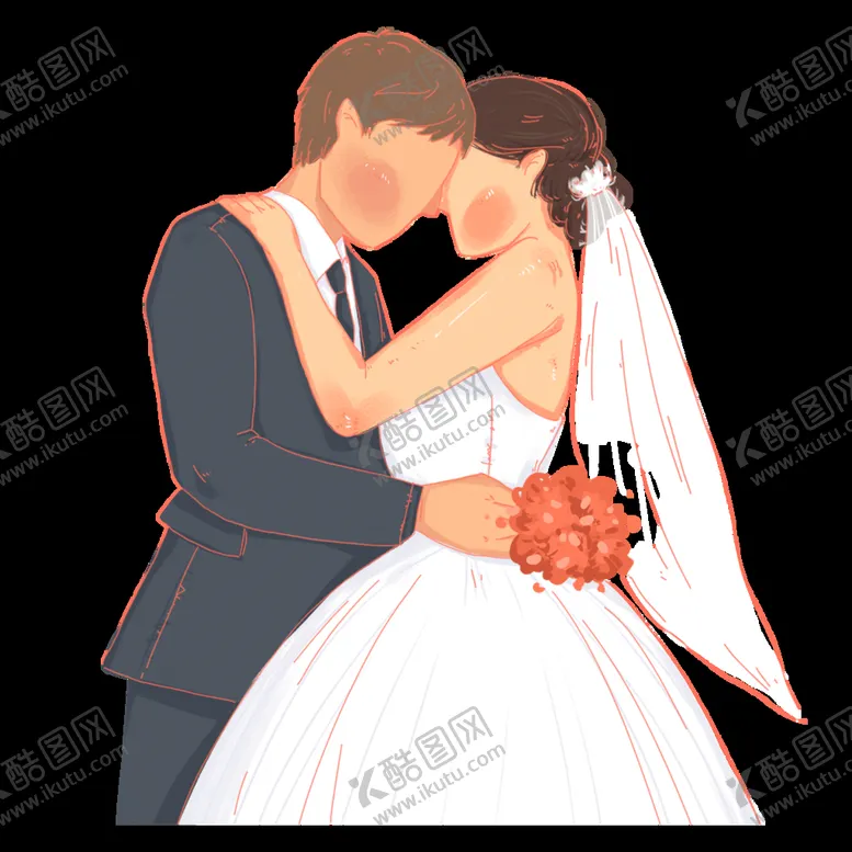 编号：35415510261732131830【酷图网】源文件下载-卡通手绘新郎新娘PNG素材