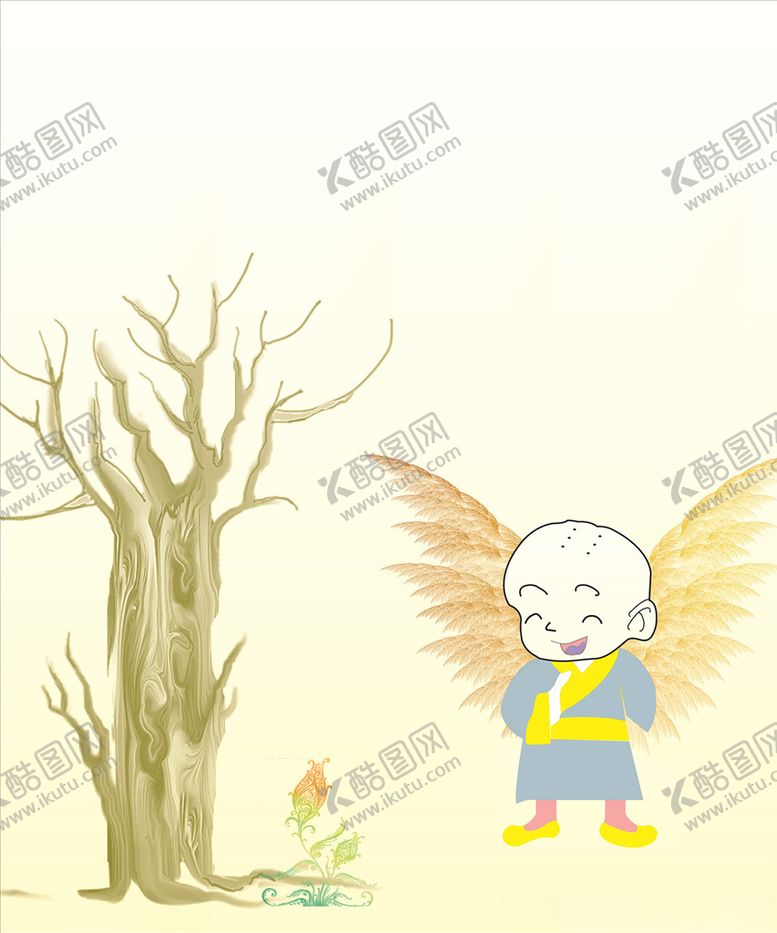 编号：23532910140427152157【酷图网】源文件下载-舞动翅膀飞向树林的一休和尚