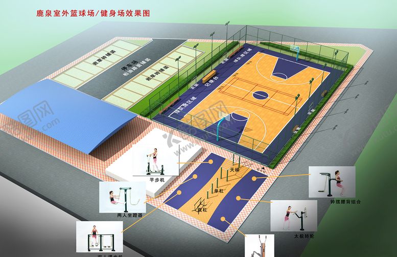编号：15025009110336258178【酷图网】源文件下载-篮球场健身场施工图
