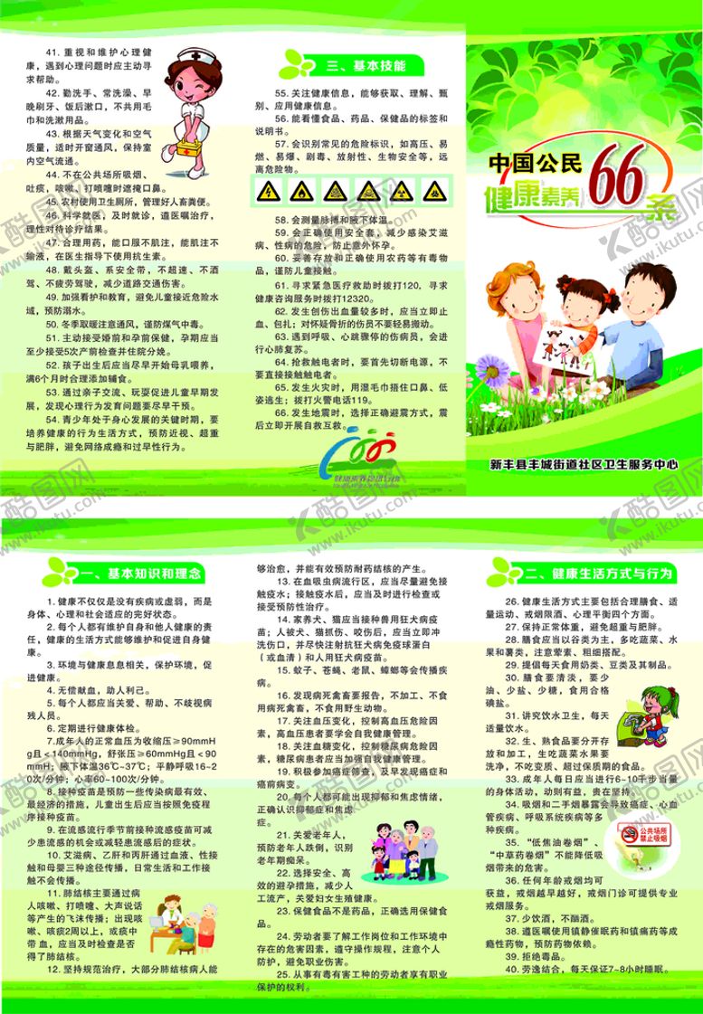 编号：29223302142002425780【酷图网】源文件下载-健康素养66条三折页