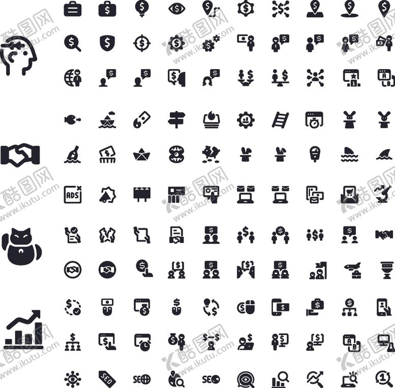 编号：44863710311942369364【酷图网】源文件下载-黑白商务交易图标