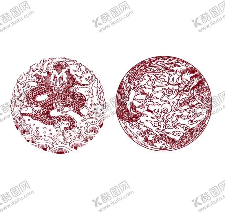 编号：18536009141221006091【酷图网】源文件下载-矢量圆形龙凤花纹