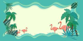 火烈鸟剪影传统复古插画背景素材