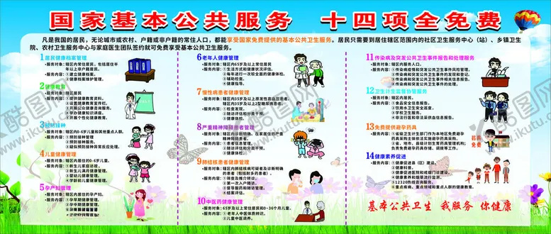 编号：23611602061805122996【酷图网】源文件下载-国家基本公共卫生服务十四项免费