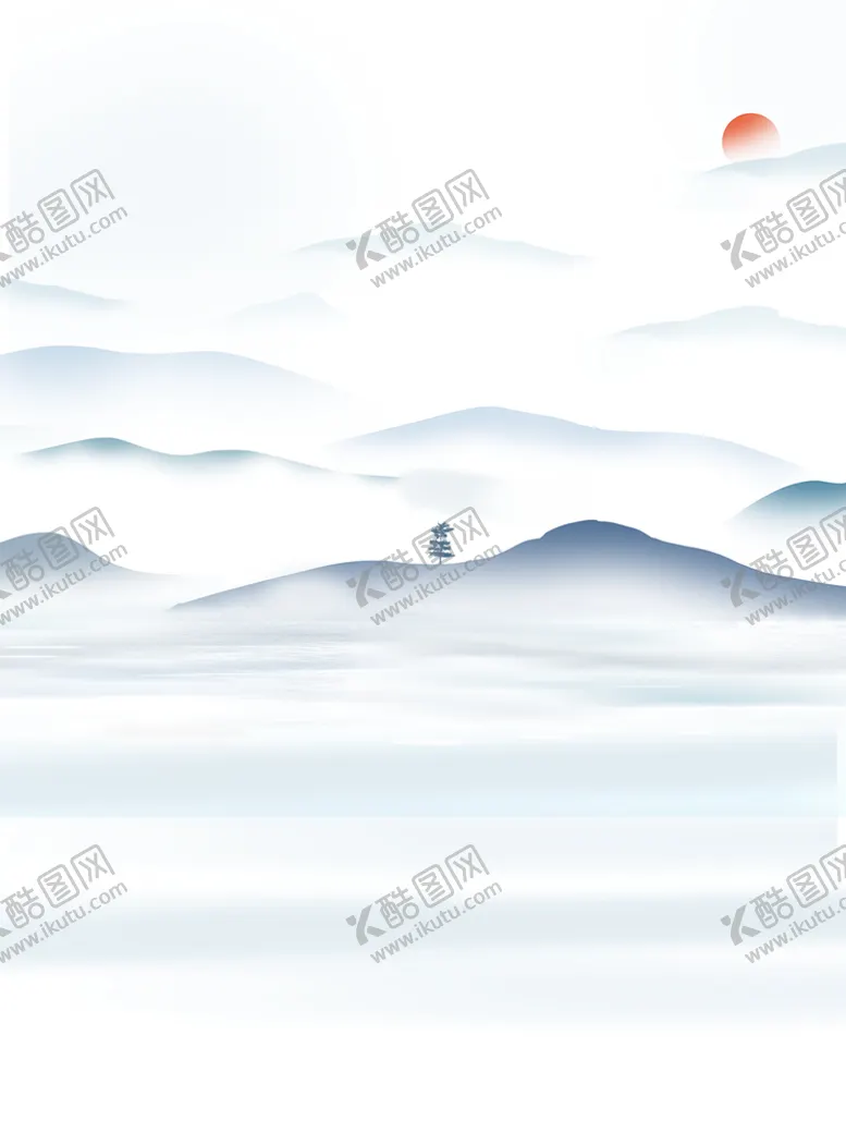 编号：21087909150549118079【酷图网】源文件下载-中式复古水墨山夕阳广告背景