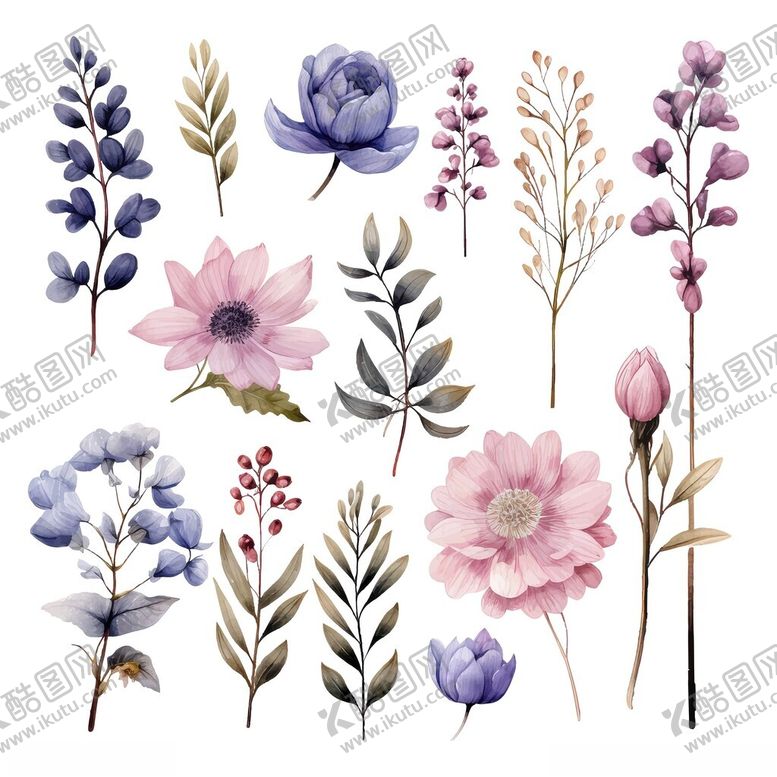 编号：47368911171731298697【酷图网】源文件下载-水彩花卉插画素材集合