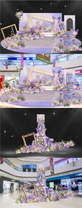 莫奈紫色鲜花瀑布商场婚礼布置美陈