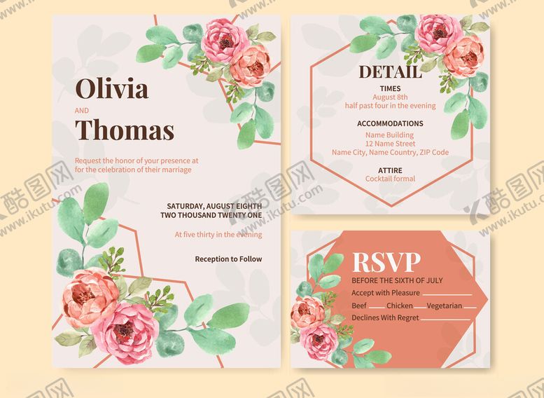 编号：19182604050156288801【酷图网】源文件下载-花卉婚礼请柬设计模板