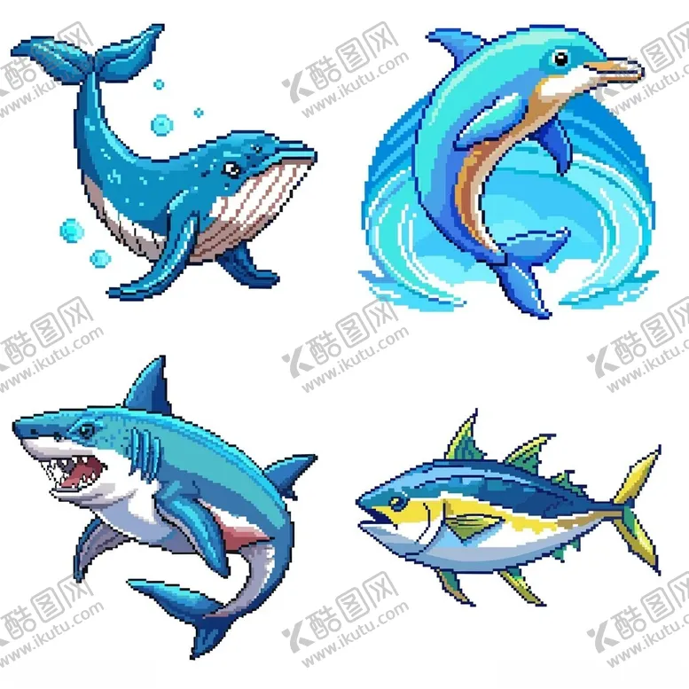 编号：41857302251654487938【酷图网】源文件下载-像素风格海洋动物组图
