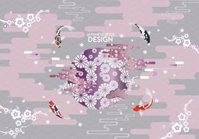 梦幻锦鲤与繁花图案设计