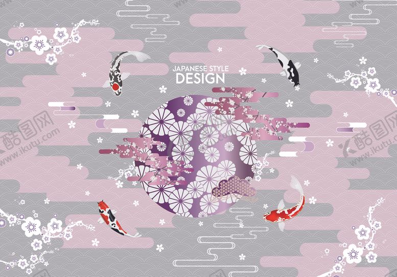 编号：99793911020802546731【酷图网】源文件下载-梦幻锦鲤与繁花图案设计