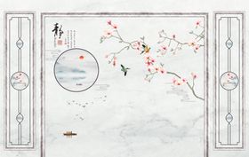 边框大理石花鸟造型背景墙