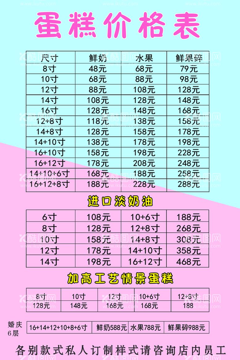 编号：12550511160054467709【酷图网】源文件下载-蛋糕价格表