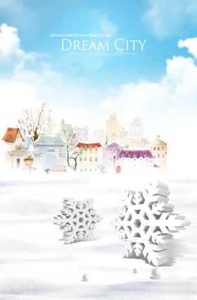 雪天雪花唯美清新浪漫宣传海报