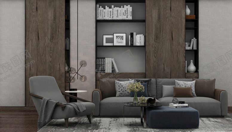 编号：88840709152109028675【酷图网】源文件下载-沙发茶几书柜3d模型