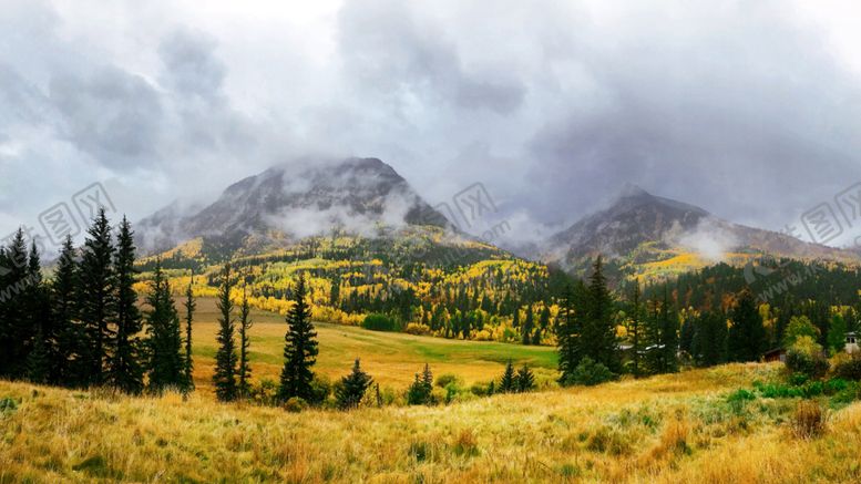 编号：76056110130756243577【酷图网】源文件下载-群山森林草地风景云雾