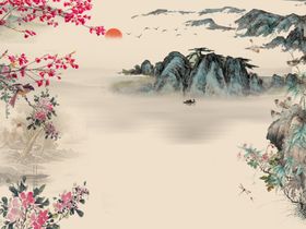 中式水墨山水花鸟装饰画玄关屏风