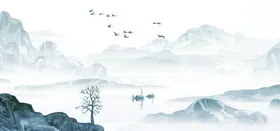 水墨山水画墙布背景墙大理石背景墙
