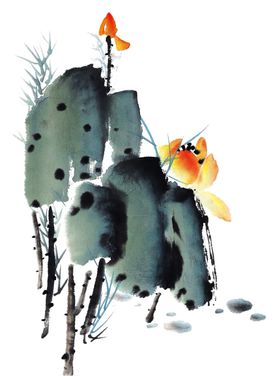 装饰素材秋叶字体元水墨蟹