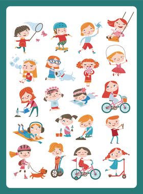 儿童骑行卡通贴纸图案