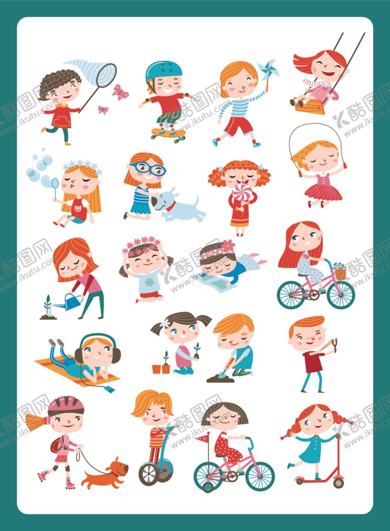 编号：22335611020031264504【酷图网】源文件下载-儿童骑行卡通贴纸图案