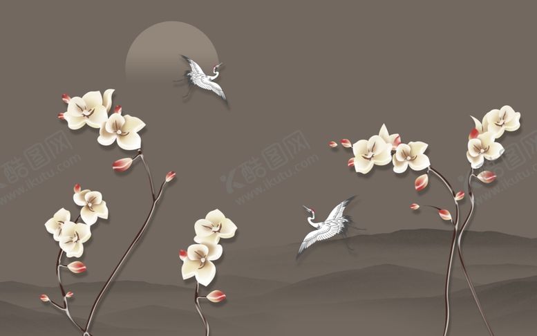 编号：10361807081001337181【酷图网】源文件下载-花鸟画浮雕花背景墙